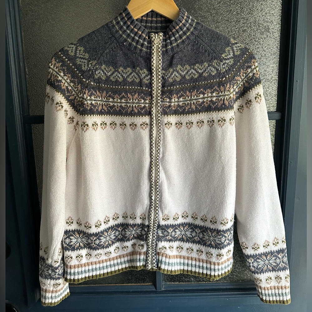 Vintage Nordic Pattern Full-Zip Sweater